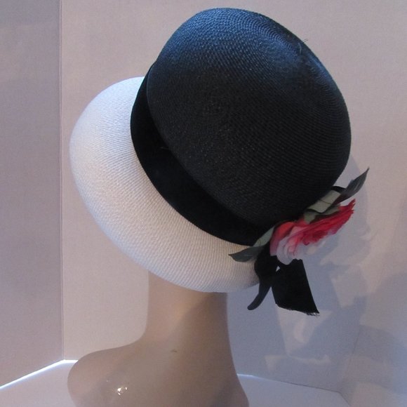 SALE Vintage Hat Lampshade Style Black White Red Rose